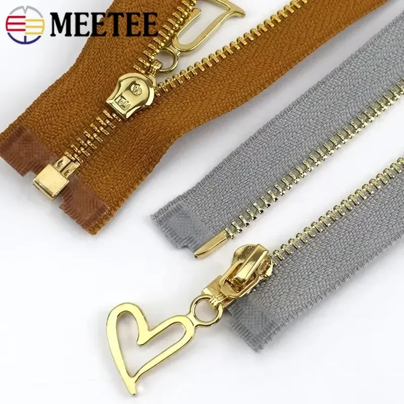 2/5Pc Meetee 3# Metal Zipper Close/Open End Gold Teeth Zip Closure Decor Zippers for Bag Jeans DIY Pants Placket Sewing Material