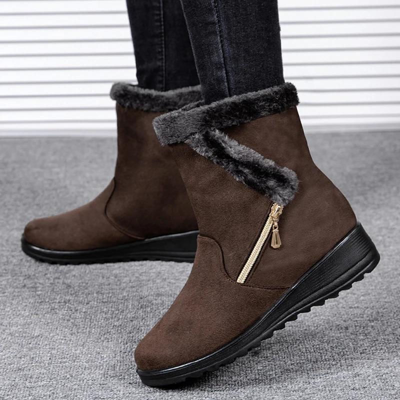 Women Winter Boots High-Top Zipper Platform Warm Plush Solid Color Snow Boot Fashion Shoes for Women Comfortable Zapatos Mujer