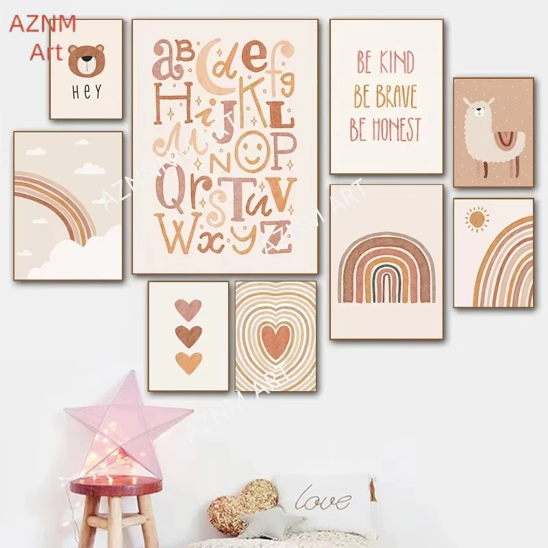Nursery Wall Pictures Love Canvas Painting Sun Rainbow Prints Alpaca Bear Posters And Prints Nordic Paintings Kids Room Decor