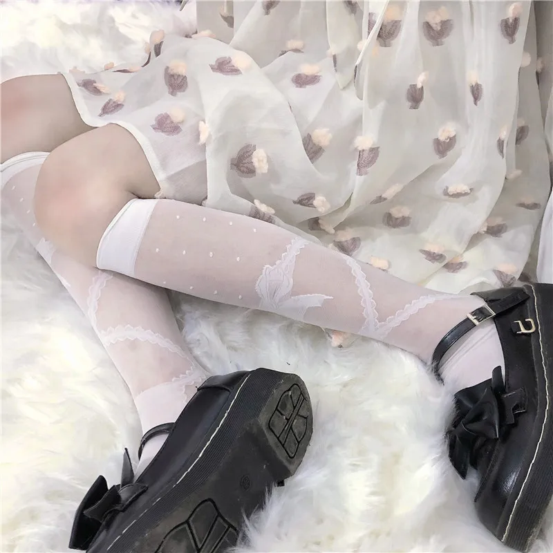 2022 New Japanese Lolita Lovely Girl Mid-leg Socks Lolita Soft Girl Bow Cross Strap JK Summer Thin Stockings