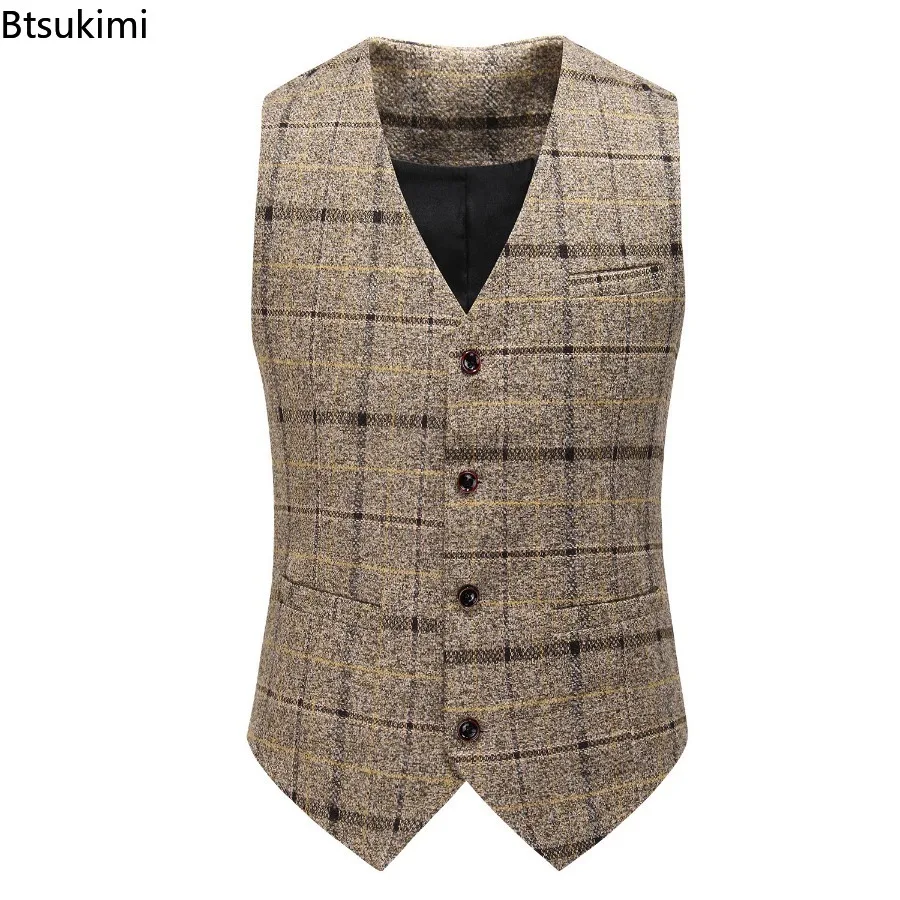 2024 Fashion England Style Men's Plaid Suit Three-Pieces (Blazer+Pants+Vest)  Men Business Formal Clothes Groom Wedding Dresses
