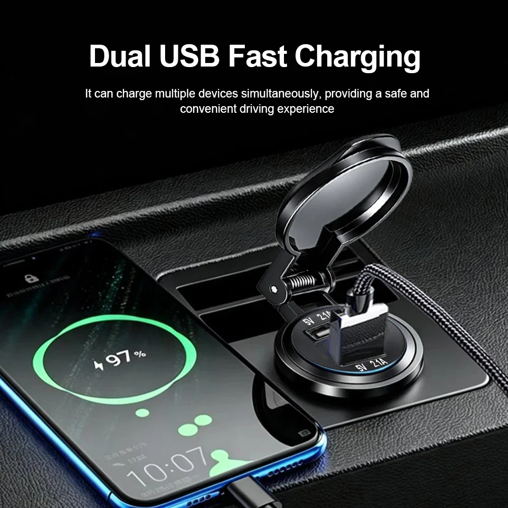 12V-24V Car Charger Socket Dual USB 2/4 Ports Fast Charging with Voltmeter Socket Power Outlet Adapter Waterproof For Car Boat