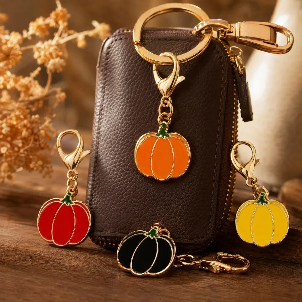 4pcs Set Cute Exquisite Multi Color Enamel Pumpkin Charm Key Chains for Women Sweet Backpack Wallet Belt Decorative Jewelry Sets