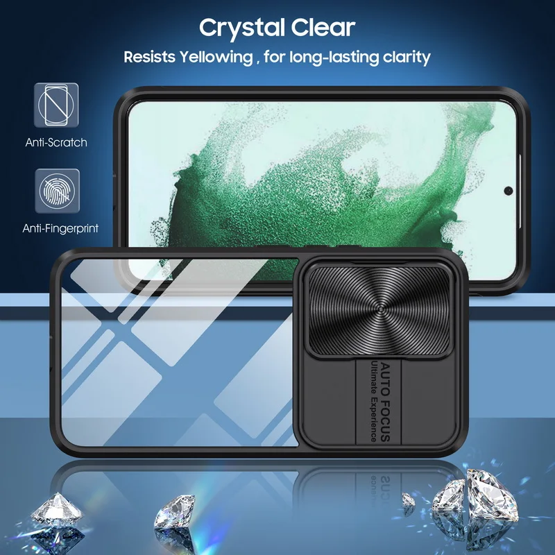 Shockproof Armor Clear Phone Case For Samsung Galaxy S25 S24 S23 S22 Ultra Plus S21 S20 FE A54 Slide Window Camera Protect Cover