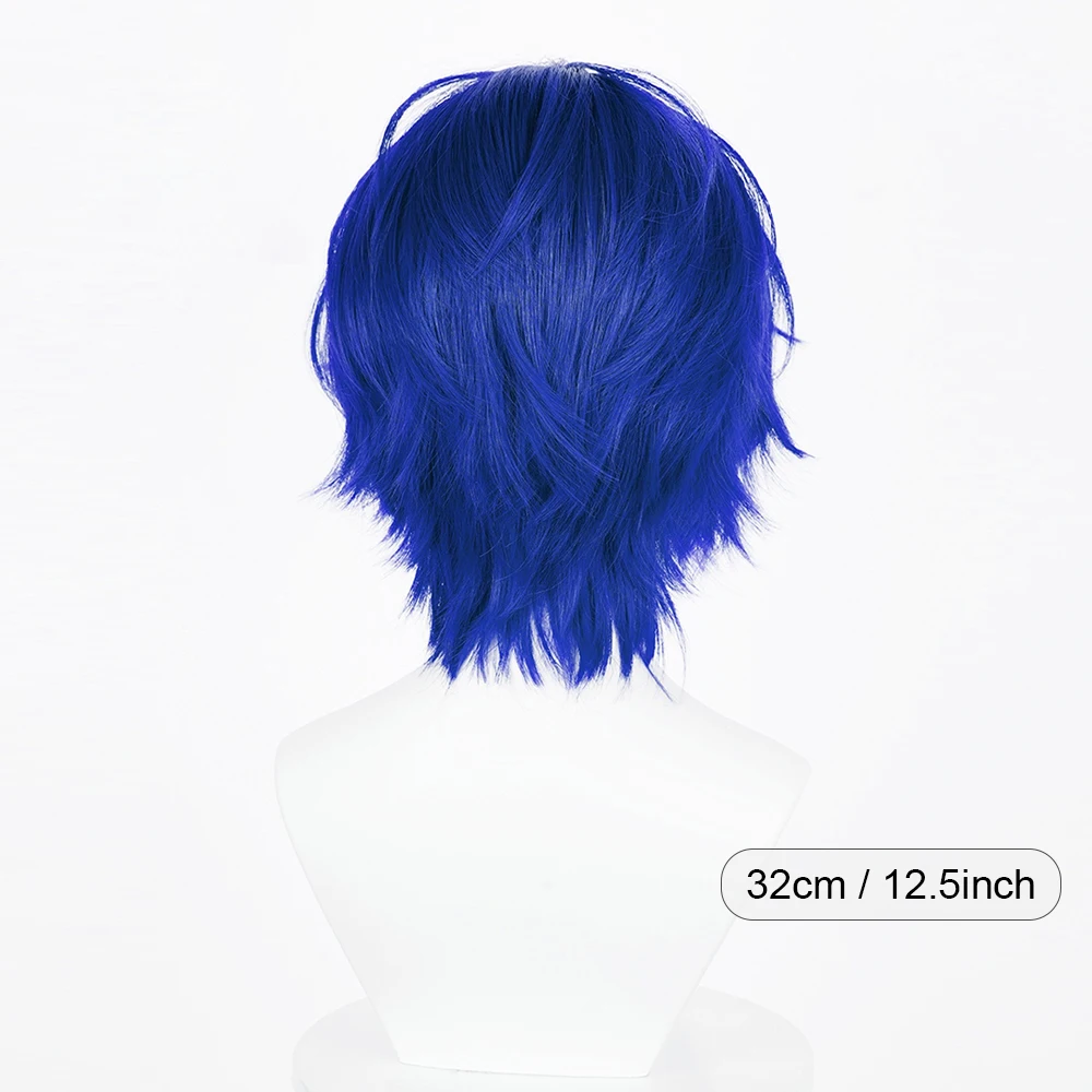 Blue Short Straight Fluffy Anime Game Cosplay Wigs Middle Part Synthetic Heat Resistant Wig for Daily Party