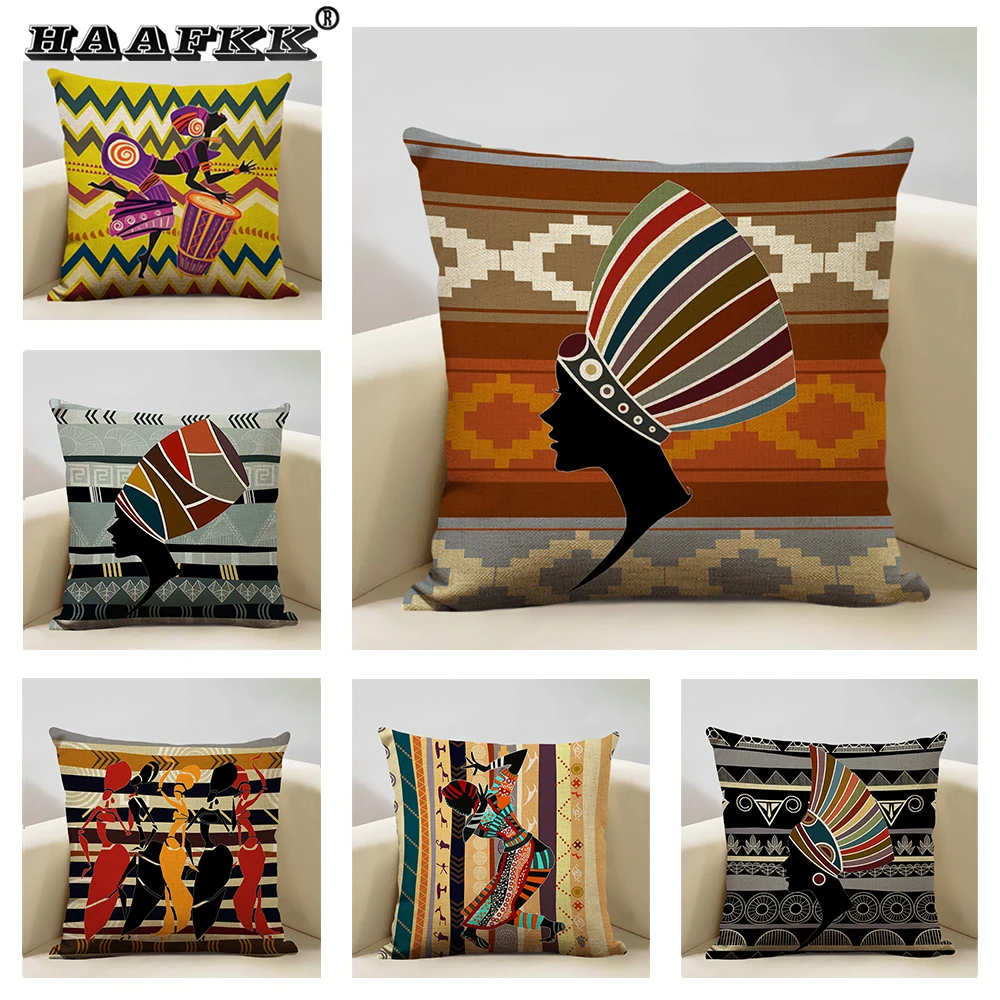 African Women Style Cushion Cover Modern Geometry Living Room Luxury Decorative Art Sofa Pillow Case Linen Pillowcase Home Decor