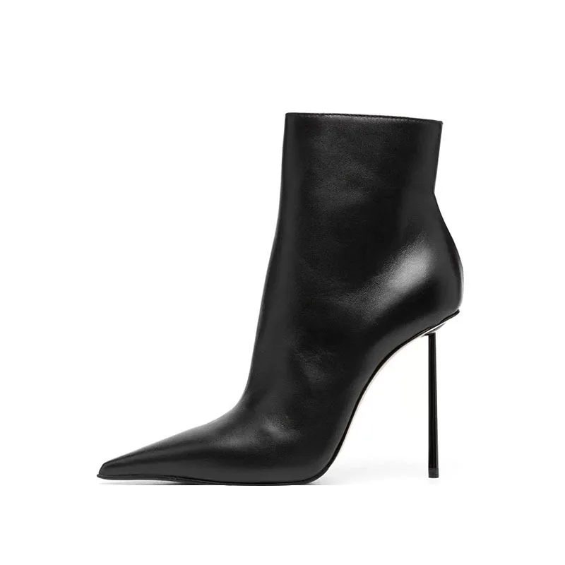 Arden Furtado 2024 Autumn PU leather Short boots pointy Super high heel side zipper Modern boots Large size Women's Boots