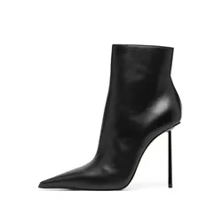 Arden Furtado Autumn Black Pointed Toe Short boots pointy Stilettos Heels side zipper boots Europe And America Women's Boots
