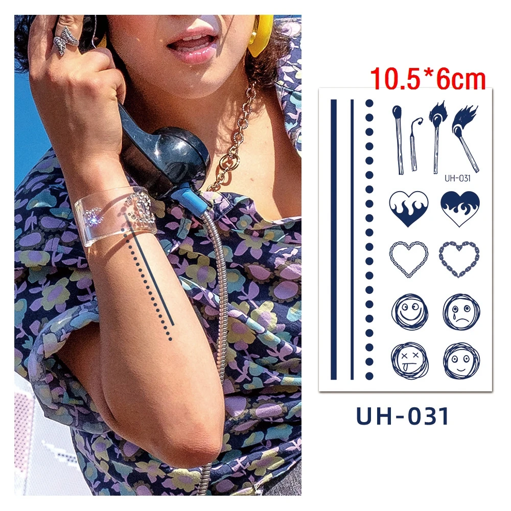 Juice Tatto Sticker Ins Love Smiley Line Body Art Ink Blue Arab Number Planet Waterproof Temporary Fake Tattoo for Men Women