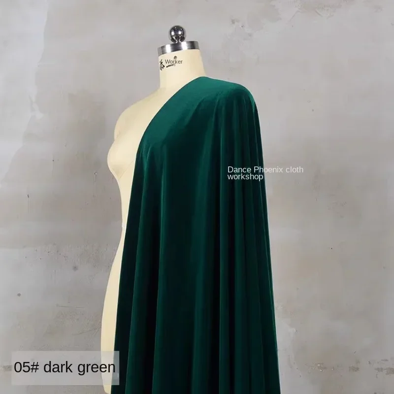 Velvet Fabric Dark Green Matte Four Sided Elastic Qipao Dress Apparel Sewing Fabric Cloth Meters Diy Polyester Spandex Material