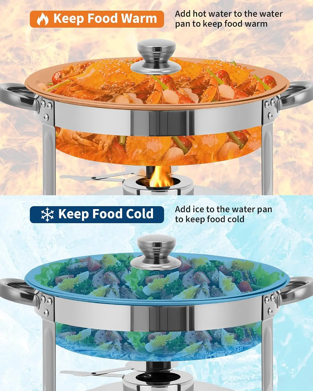 4 Pack 5QT Round Stainless Steel Chafing Dishes for Buffet – Commercial Chafer with Lid for Catering, Parties & Weddings