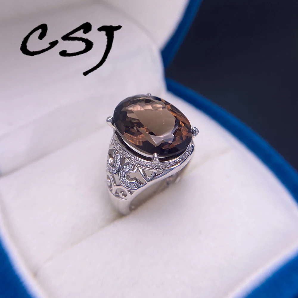 

Trendy Natural Smoky Quartz Rings Sterling 925 Silver Amethyst Topaz Oval 12*16mm Fine Jewelry for Women Party Birthday Gift