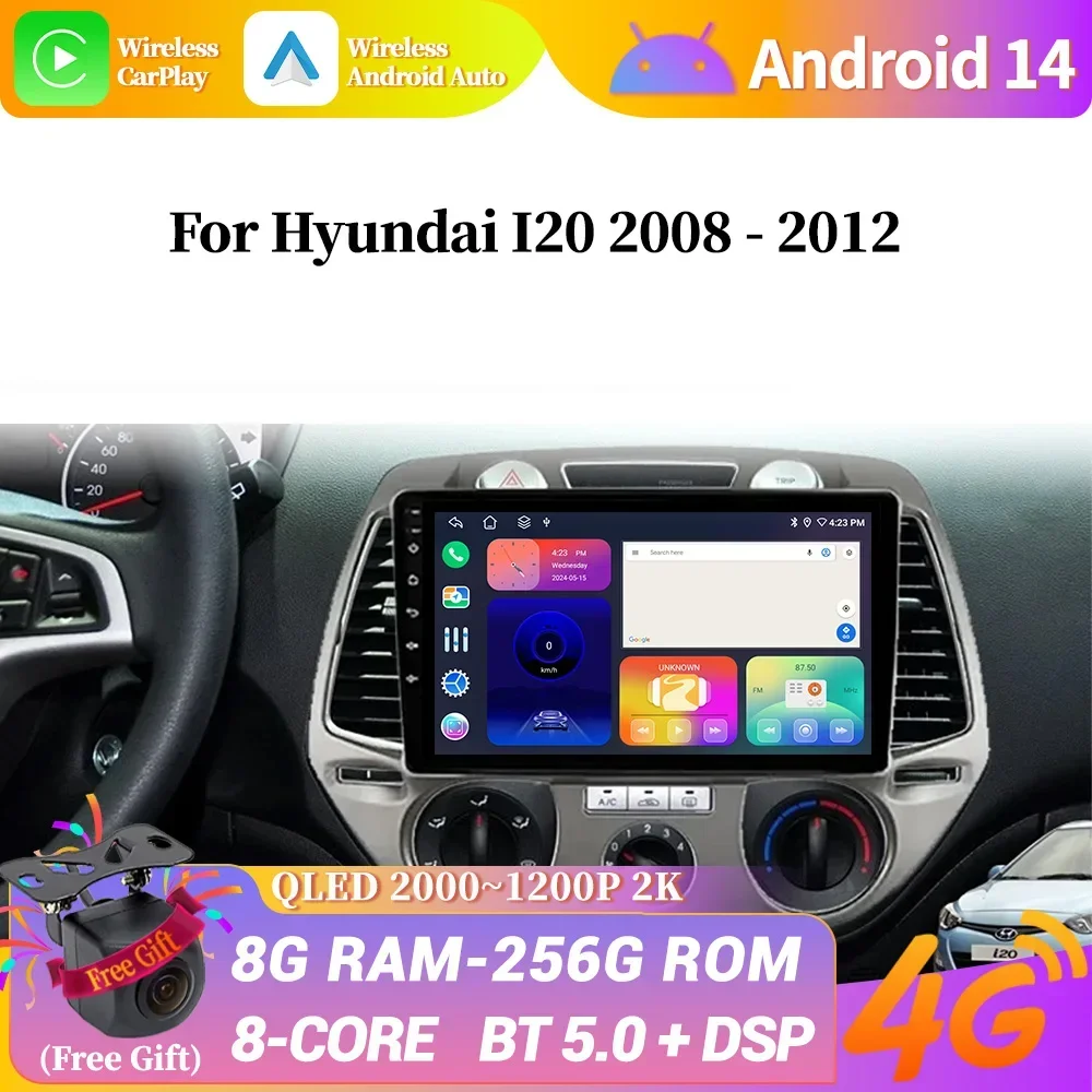 

Wireless Carplay Stereo Screen 4G Android 14 For Hyundai I20 2008-2012 Car Radio Navigation GPS WIFI Multimedia Head Unit