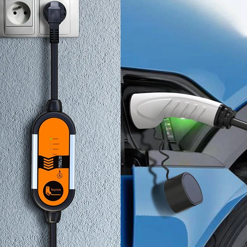 Feyree-cargador EV portátil tipo 2 para coche eléctrico, Cable de carga EVSE tipo 1, J1772 SAE, caja de pared con controlador de enchufe europeo, IEC62196-2 16A