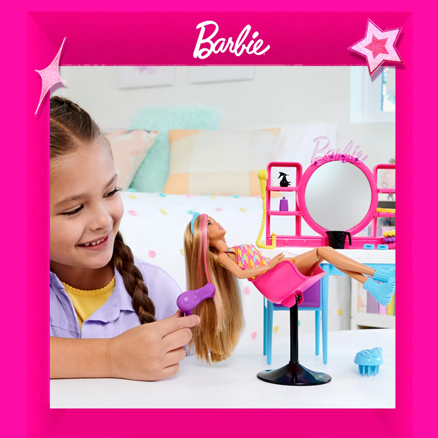 [In Stock] Barbie Hair Salon Stylist Set Play Toy Girl Birthday Gift Doll Professional Experience Dressing Genuine Model