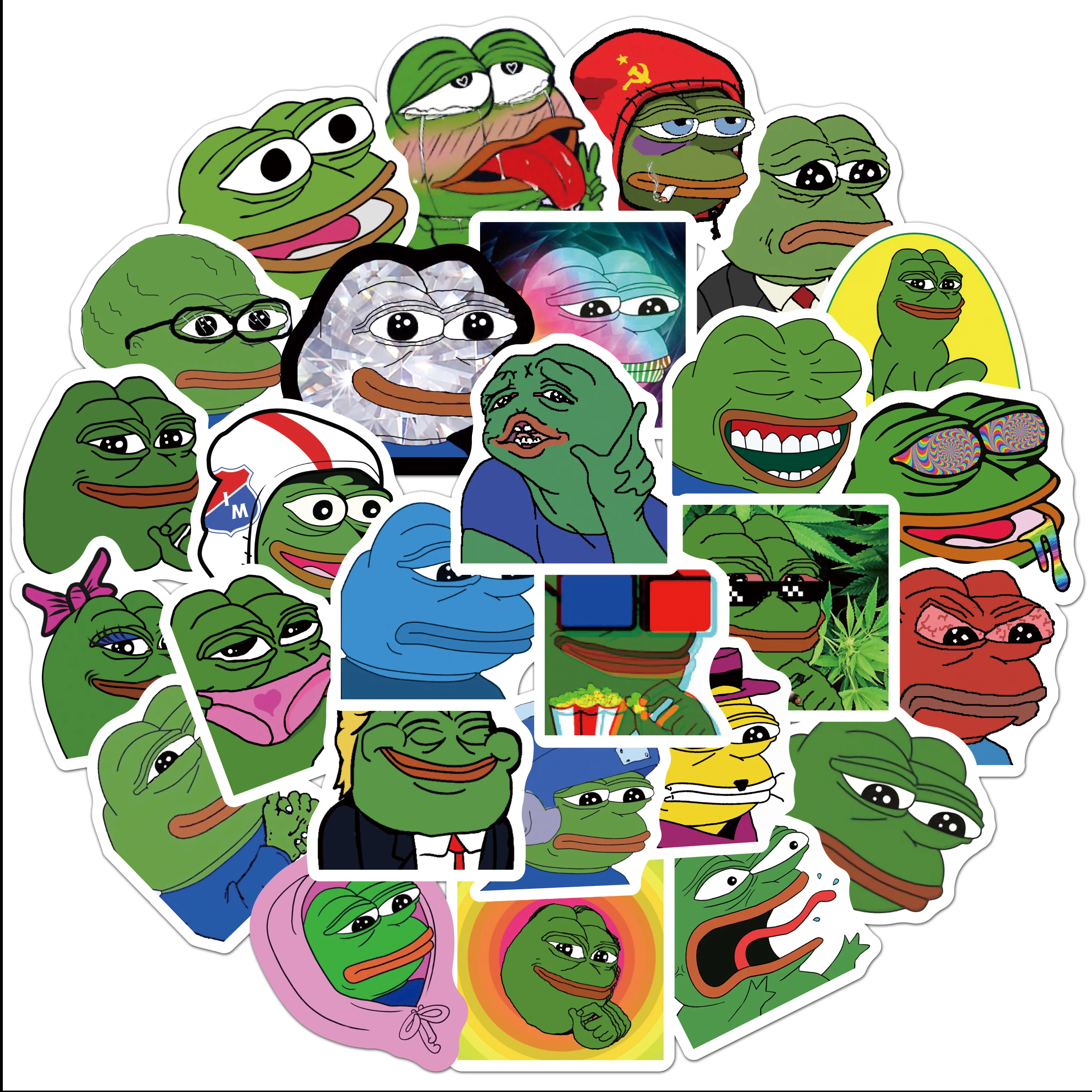 50Pcs Funny Pepe Frog Stickers Frog Peoe Decals For Phone Laptop Suitcase Notebook Skateboard Waterproof Stickers