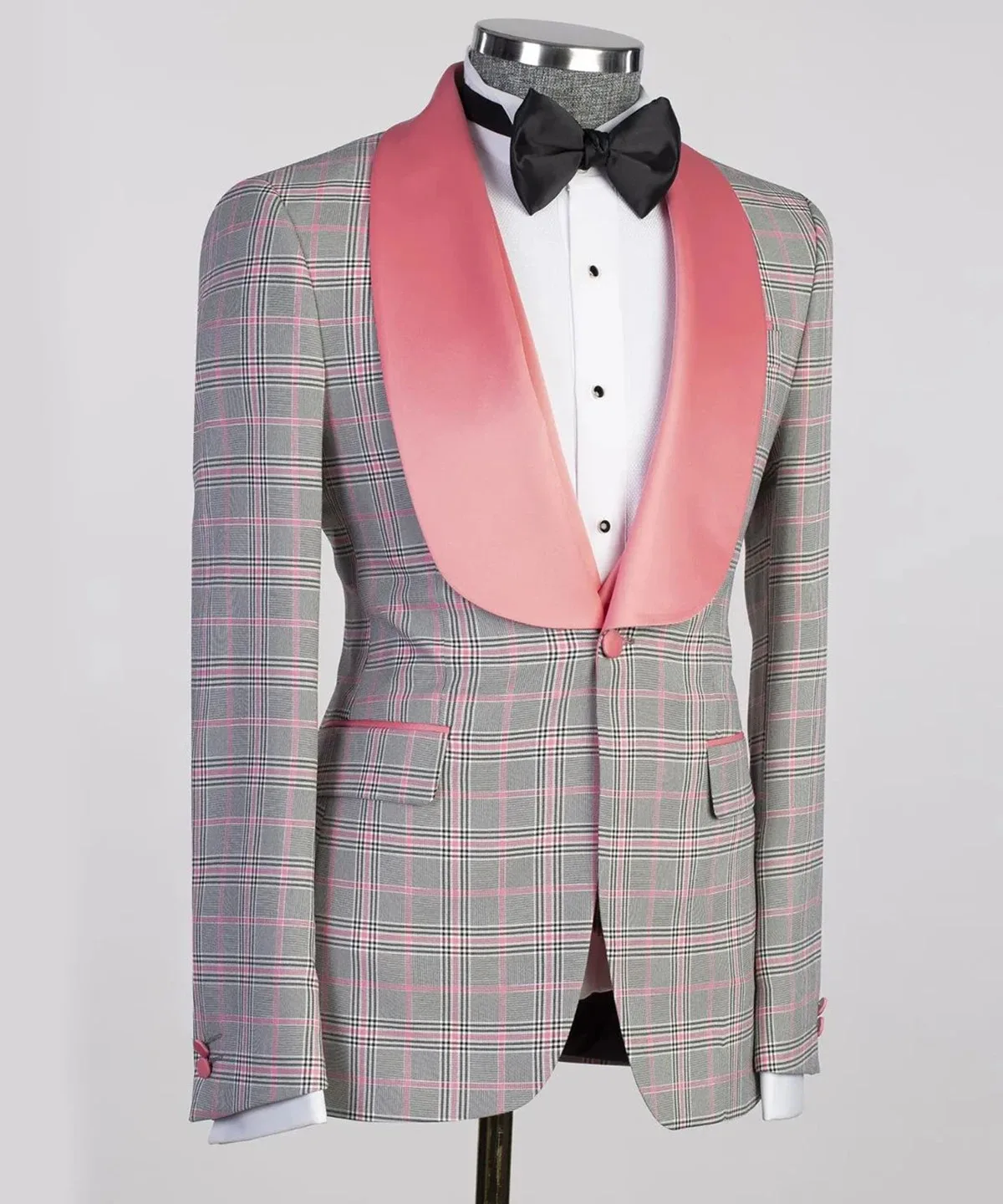 Modern Plaid Men Wedding Suits Shawl Lapel Tuxedos For Groom 2 Pcs Blazer Vest For Party Business Costume Homme