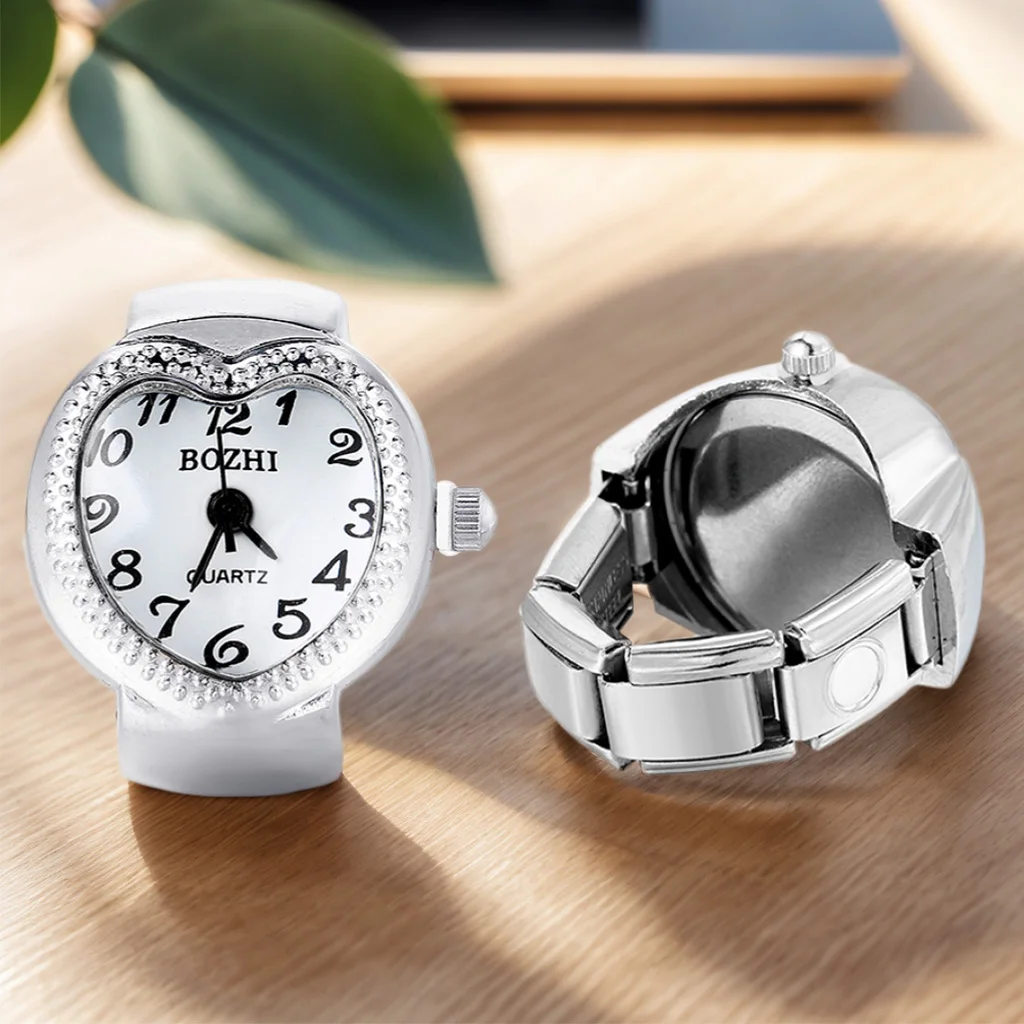 

Fashion Heart Finger Watch Vintage Clock Roman Quartz Watch Stainless Steel Italian Charm Link Rings Women Ladies Jewelry