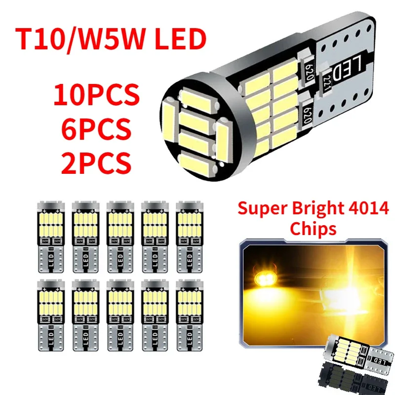 2/6/10pcs T10 W5W 194 501 Led Canbus No Error Car Interior Light T10 26 SMD 4014 Chip Pure White Instrument Lights Bulb Lamp