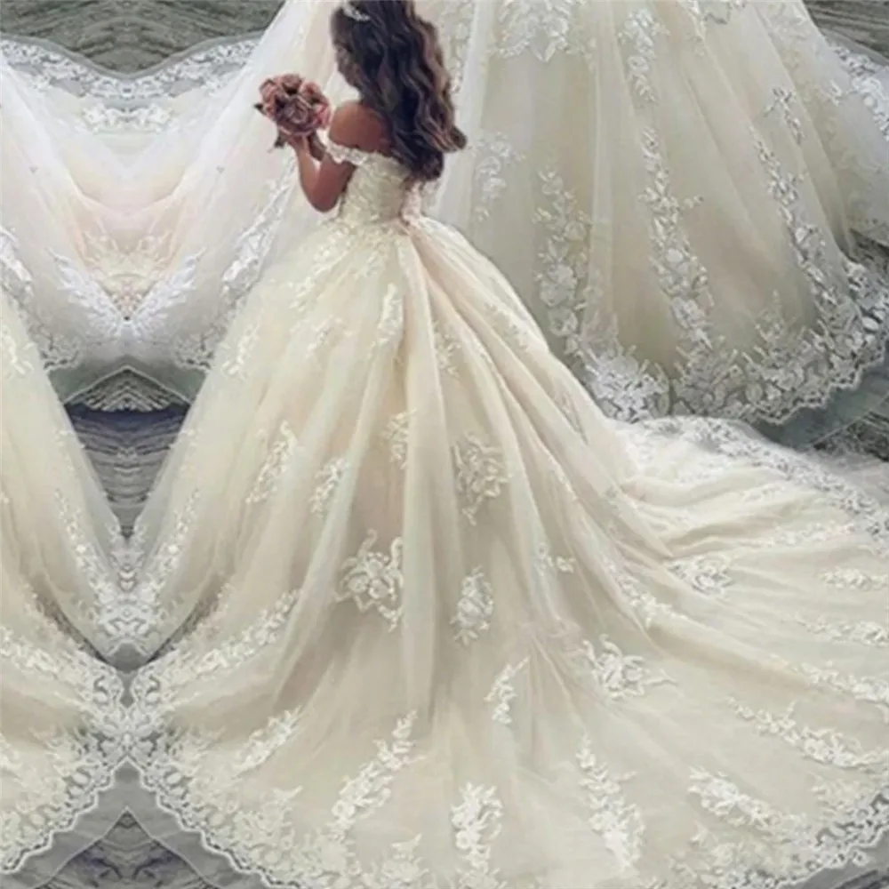 فستان زفاف فاخر مزين بالدانتيل على شكل زهرة للفتيات بدون أكتاف مع ذيل الأميرة وحفلات أعياد الميلاد المقدسة #2