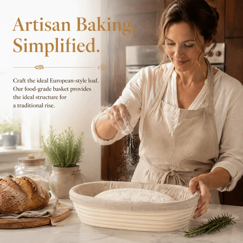 New Food Grade PP Bread Proofing Basket Rattan Woven Oval Shape Banneton Basket European Style Dough Rising Bowl Artisan