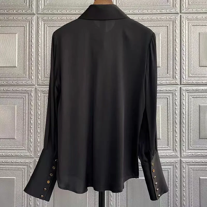 Shirt Black Blouse with Long Sleeve Blouse Fashion Women Tops Camisas Autumn Spring