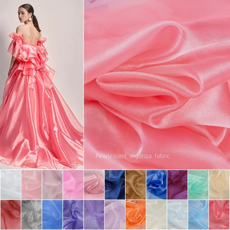 Multi Color Pearlescent Organza Fabric, Shimmer Sheer Mesh, Wedding Stage Backdrop, Graduation Fashion Designer DIY Sewing Cloth