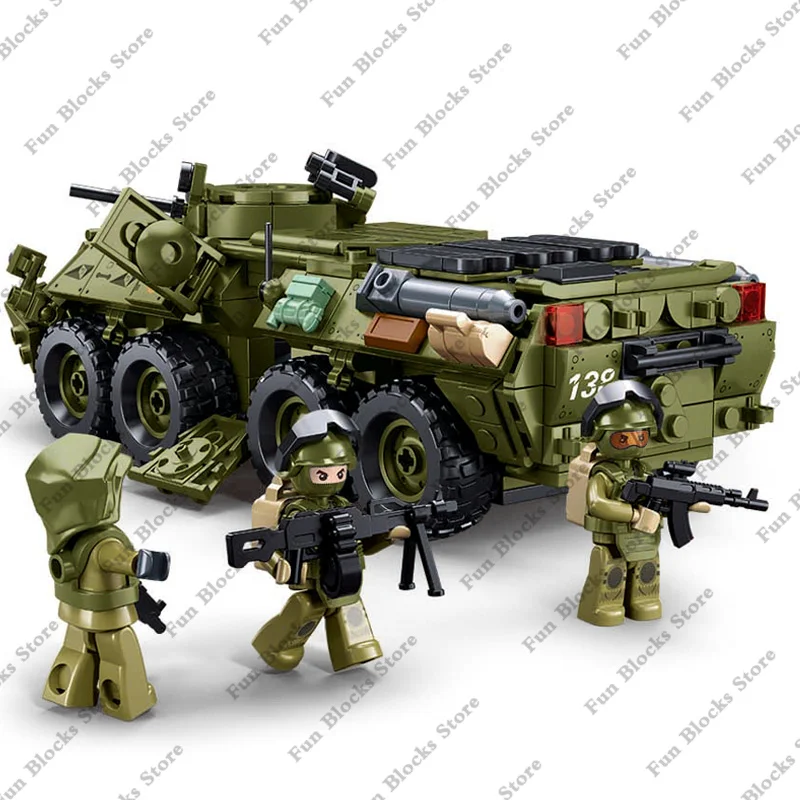 SLUBAN Military BTR-80 AS IFV Armored Personnel Carrier Vehicle Car Model Building Blocks Sets Soldier Figures Bricks Kids Toys