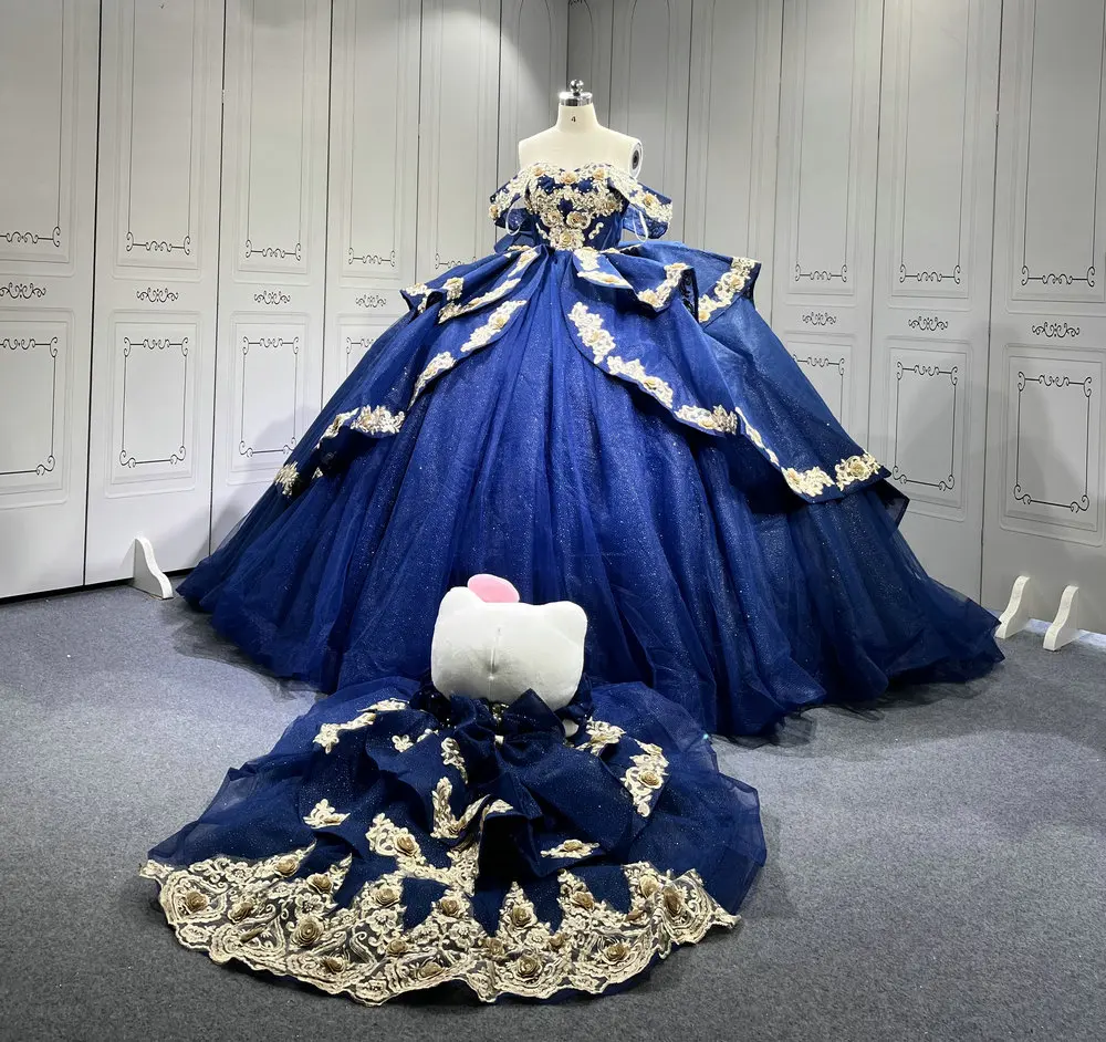 

Mumuleo 3 in 1 Navy blue Quinceanera Dress With Matching bear dress and short dresses vestidos de quince años