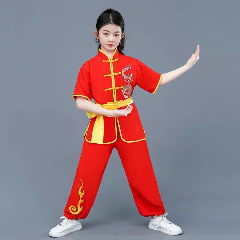Uniforme de kung fu chinês realizar menino conjunto tai chi crianças wushu conjuntos crianças trajes de artes marciais menina tradicional wushu roupas