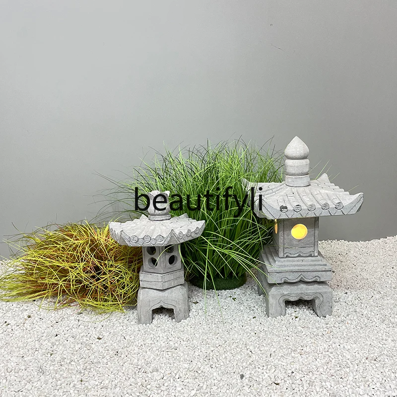 Bluestone carving antique Japanese courtyard villa garden natural ornament mini Chinese zen