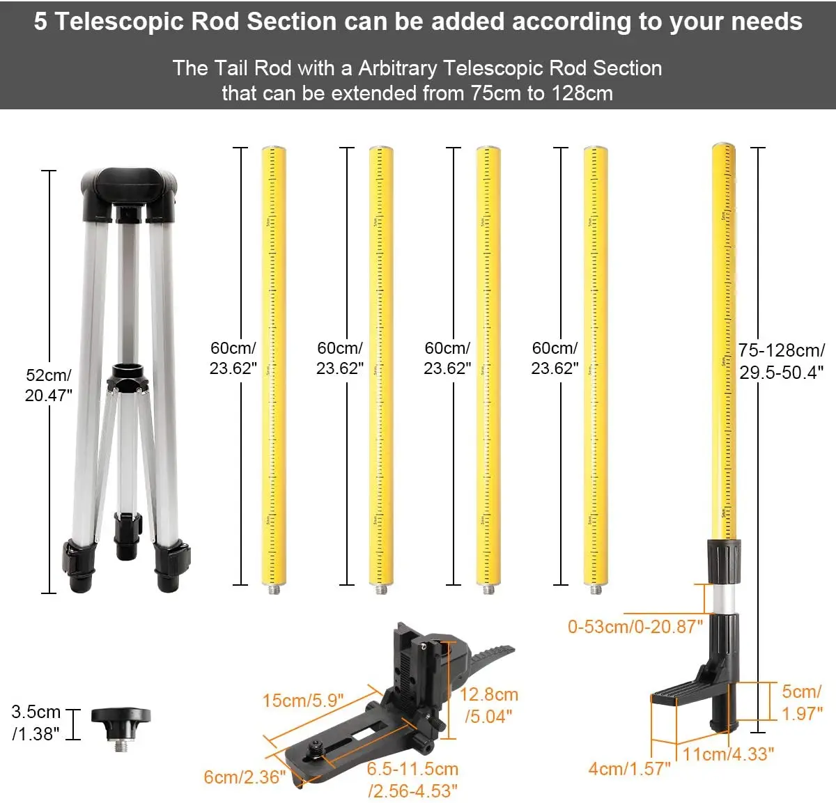 LP36,Telescoping Pole,3.7m/12 Ft height New Level Tripod