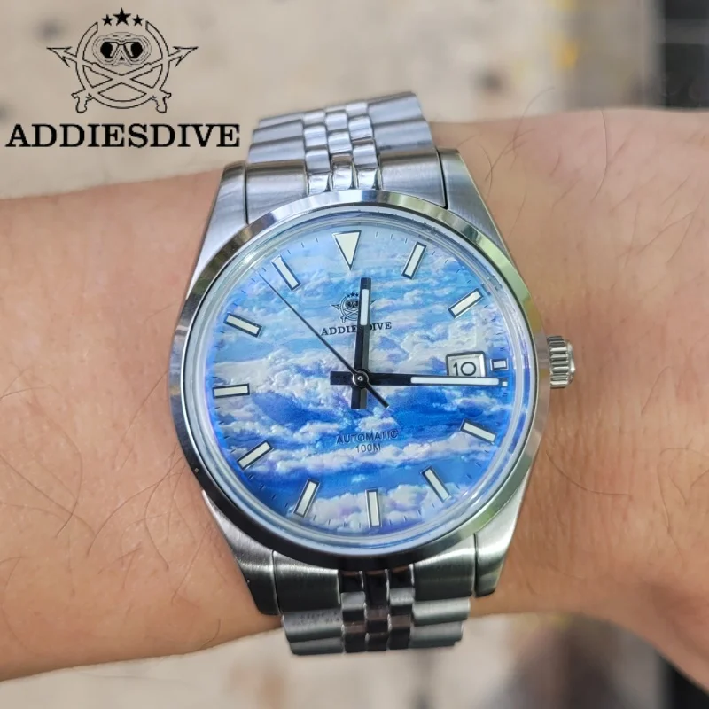 

ADDIESDIVE мужские часы с юбилейным ремешком reloj hombre Sea Of Clouds циферблат BGW9 светящиеся 100 м водонепроницаемые автоматические механические часы
