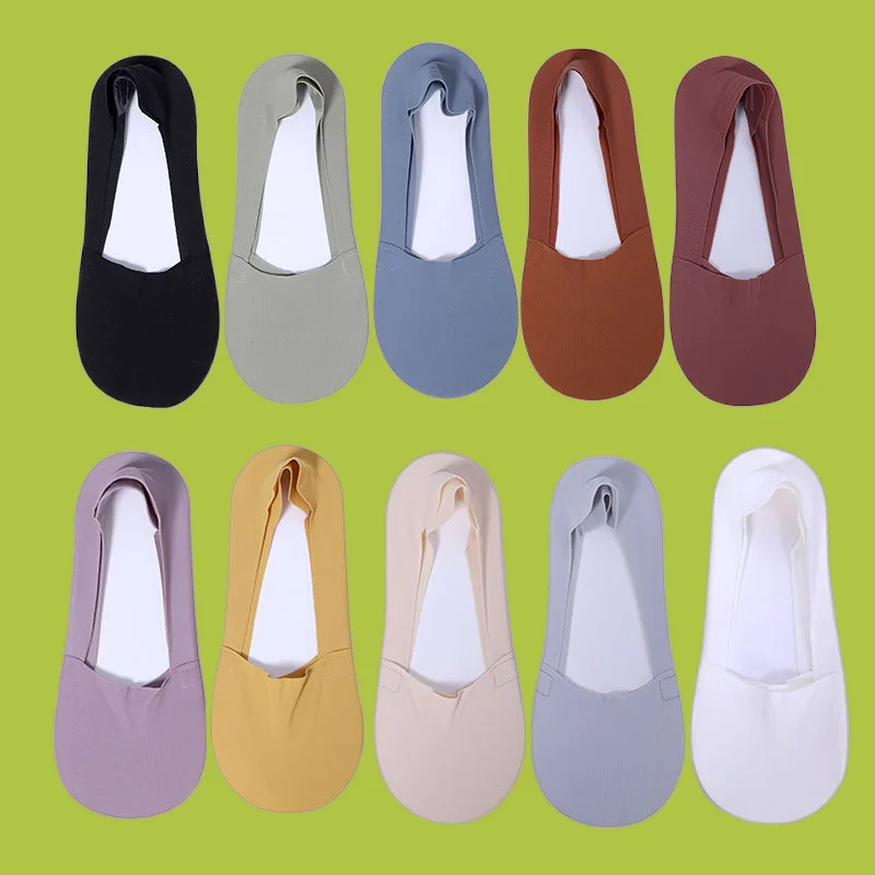 2/5 Pairs New Women's Boat Socks Summer Towel Bottom Sweat-Absorbing Nylon Ice Silk Breathable Invisible Socks Low-top Socks