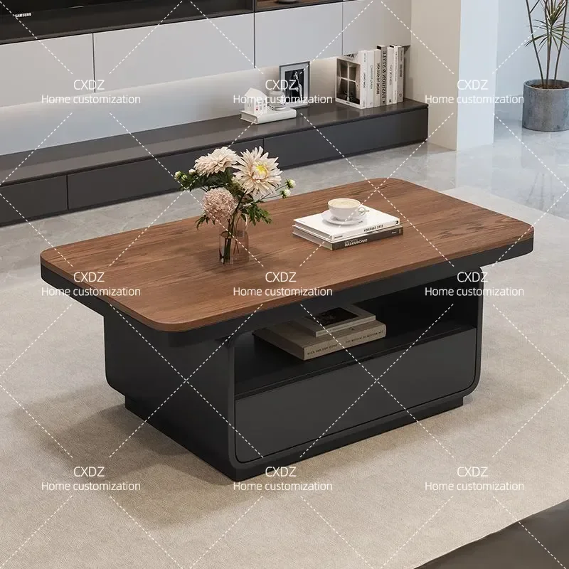 Walnut Rectangular Coffee Table High End Rock Slab Top Minimalist Living Room Furniture Light Luxury Household Apartment