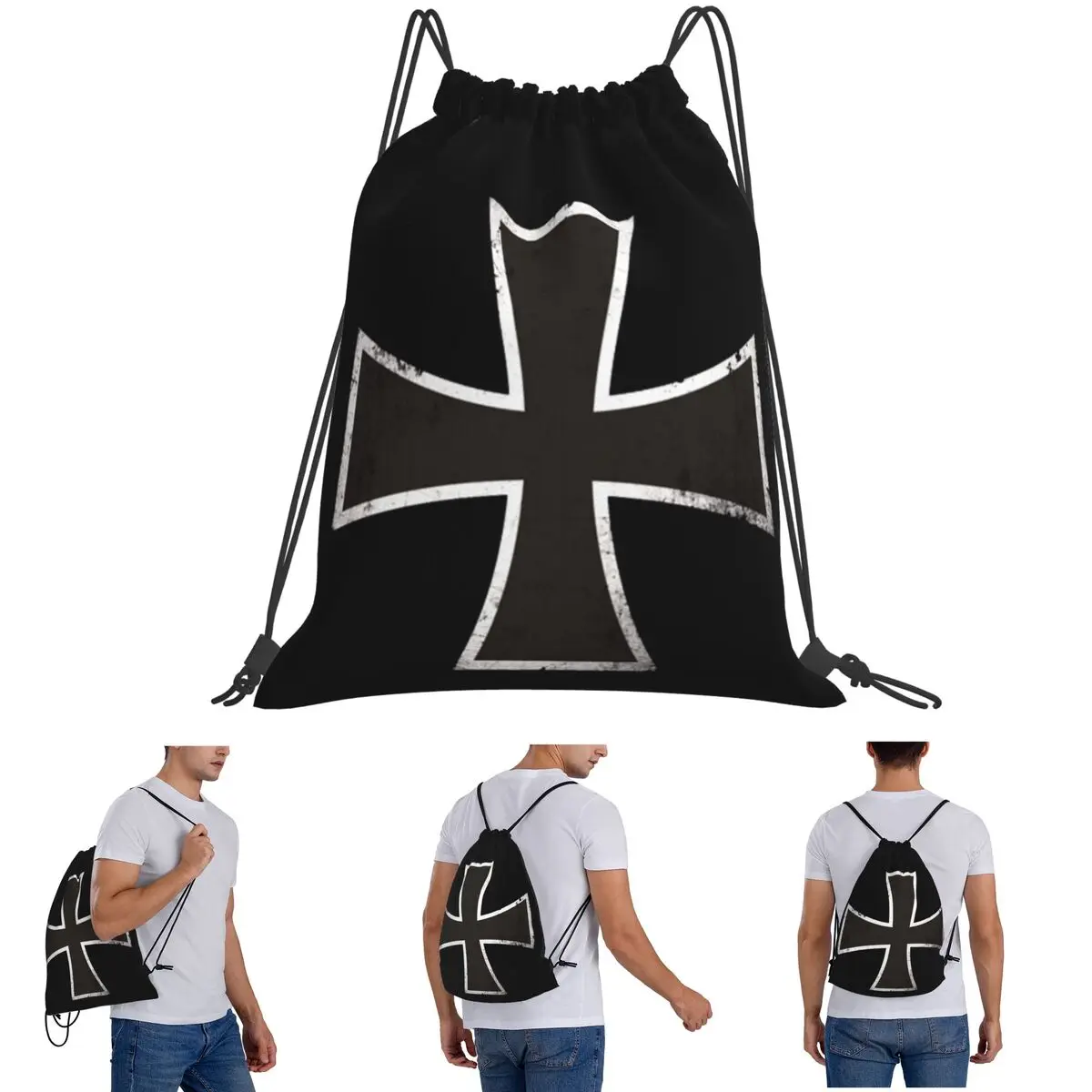German Iron Cross Backpacks Fashion Drawstring Bundle Pocket Sports Bag Book Bags for Man Woman Students