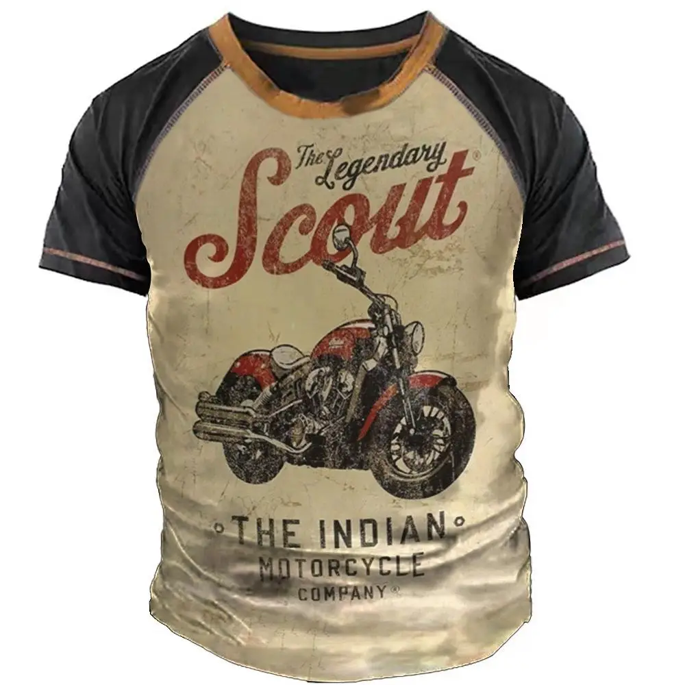 Camisetas deportivas de motocicleta para hombre, camisa Vintage de manga corta con estampado 3D, cuello redondo, Top suelto de verano