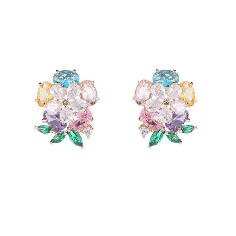 Модные цветные серьги-гвоздики с инкрустацией медным цирконом и индивидуальным сладким цветком, легкие серьги-гвоздики в роскошном стиле с нишевым дизайном