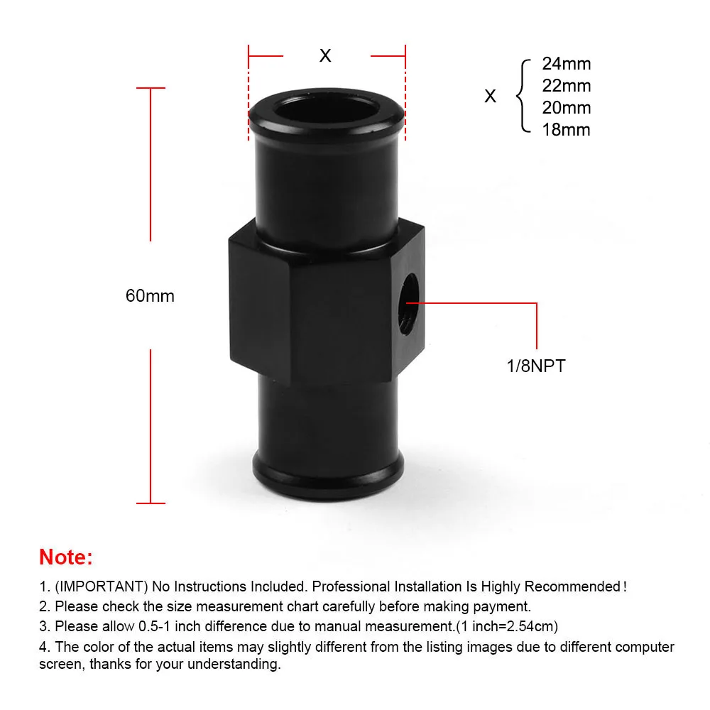 Car Modification Universal Water Temp Gauge Radiator Temperature Water Temp Joint Pipe Sensor 40mm to 28mm Hose Adapter