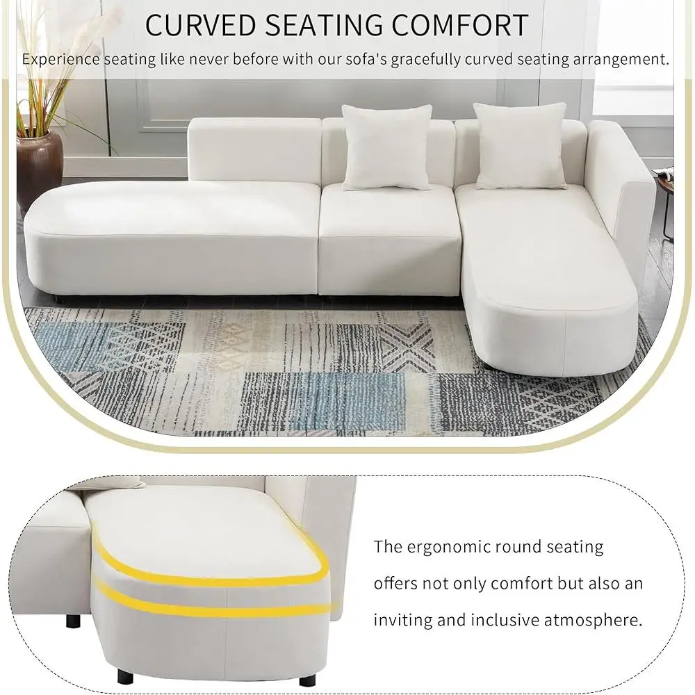 Modern Upholstered L-Shape Sectional Sofa Couch with Chaise Comfortable Chenille 4-Seater Living Room Office Easy Assembly 2