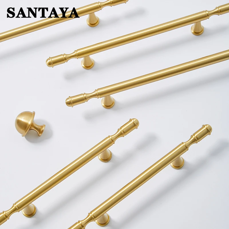 

Solid Brass Furniture Handle Door Knobs Gold Long Strip Round Handles for Cabinet Kitchen Cupboard Wardrobe Drawer Pulls