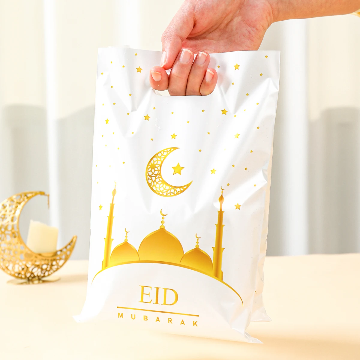 10/25/50pcs Eid Mubarak Gift Packing Bags Plastic Candy Treat Bags  Kareem Ramadan Decoration 2025 Islamic Muslim Party Supplies