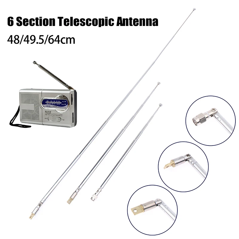 

48/64cm 6 Section Metal Full-Channel Am Fm Radio Telescopic Antenna 360 Degree Rotating Antenna Aeial