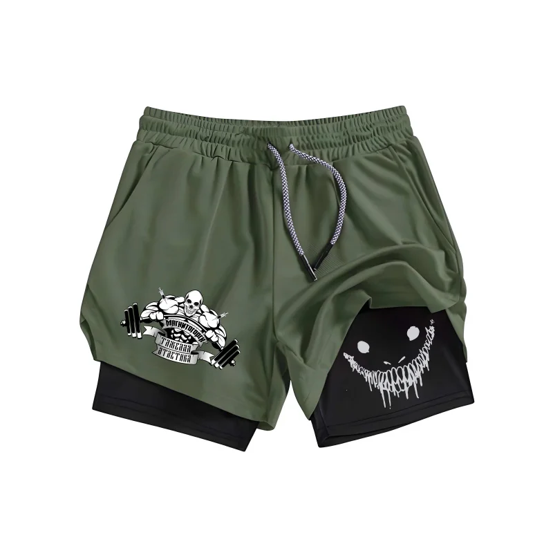 shorts-esportivos-masculinos-de-camada-dupla-dois-em-um-–-estampa-de-esqueleto-e-barra-com-varios-bolsos-adequados-para-corrida-em-academia