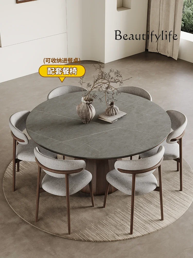 Nordic solid wood dining table, round table, minimalist small unit, medieval solid wood rock board dining table and chairs