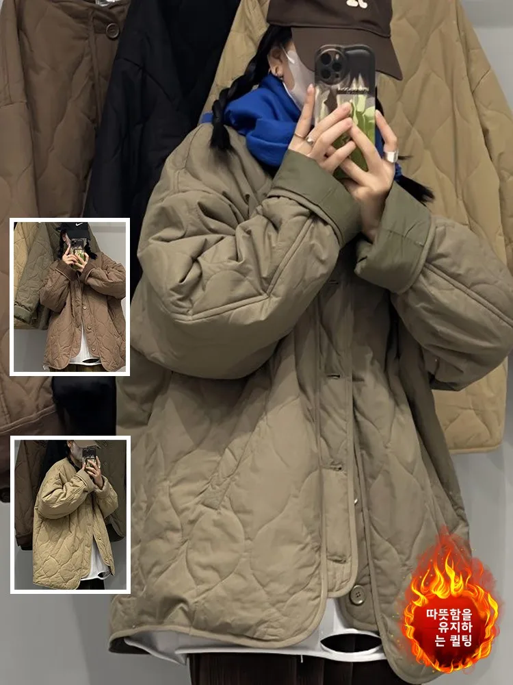 Retro Casual Loose Cotton Jacket Warm Long Sleeve round Neck Coat for plus Size Women Winter Outerwear Comfortable Cotton Clo...