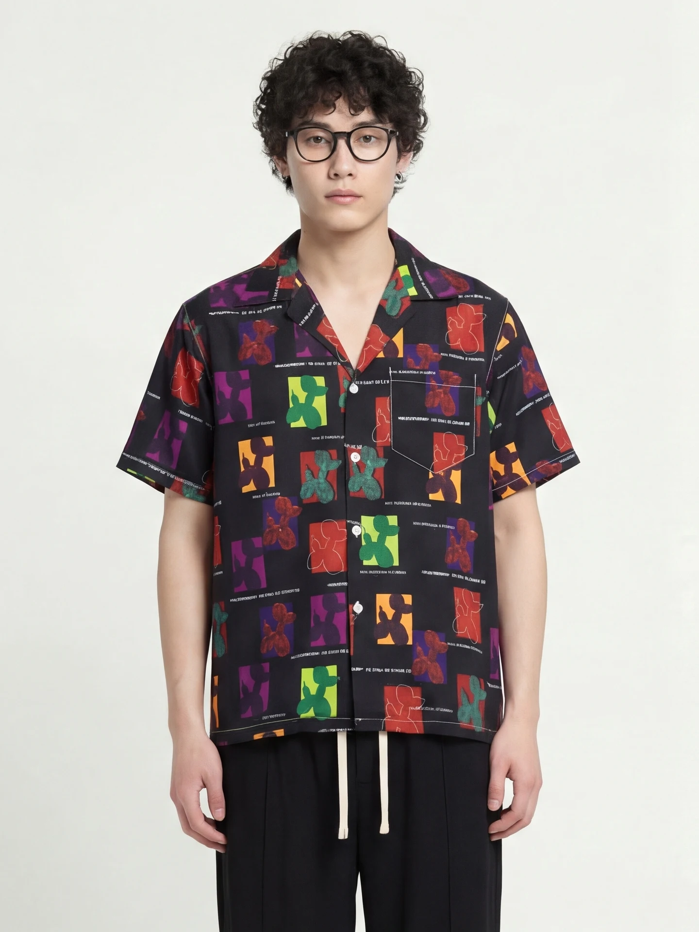 

Повседневная рубашка с кубинским воротником и коротким рукавом, в стиле колор-блок, американский дизайн, свободный крой, дышащий полиэстер, для молодежи, на каждый день, лето