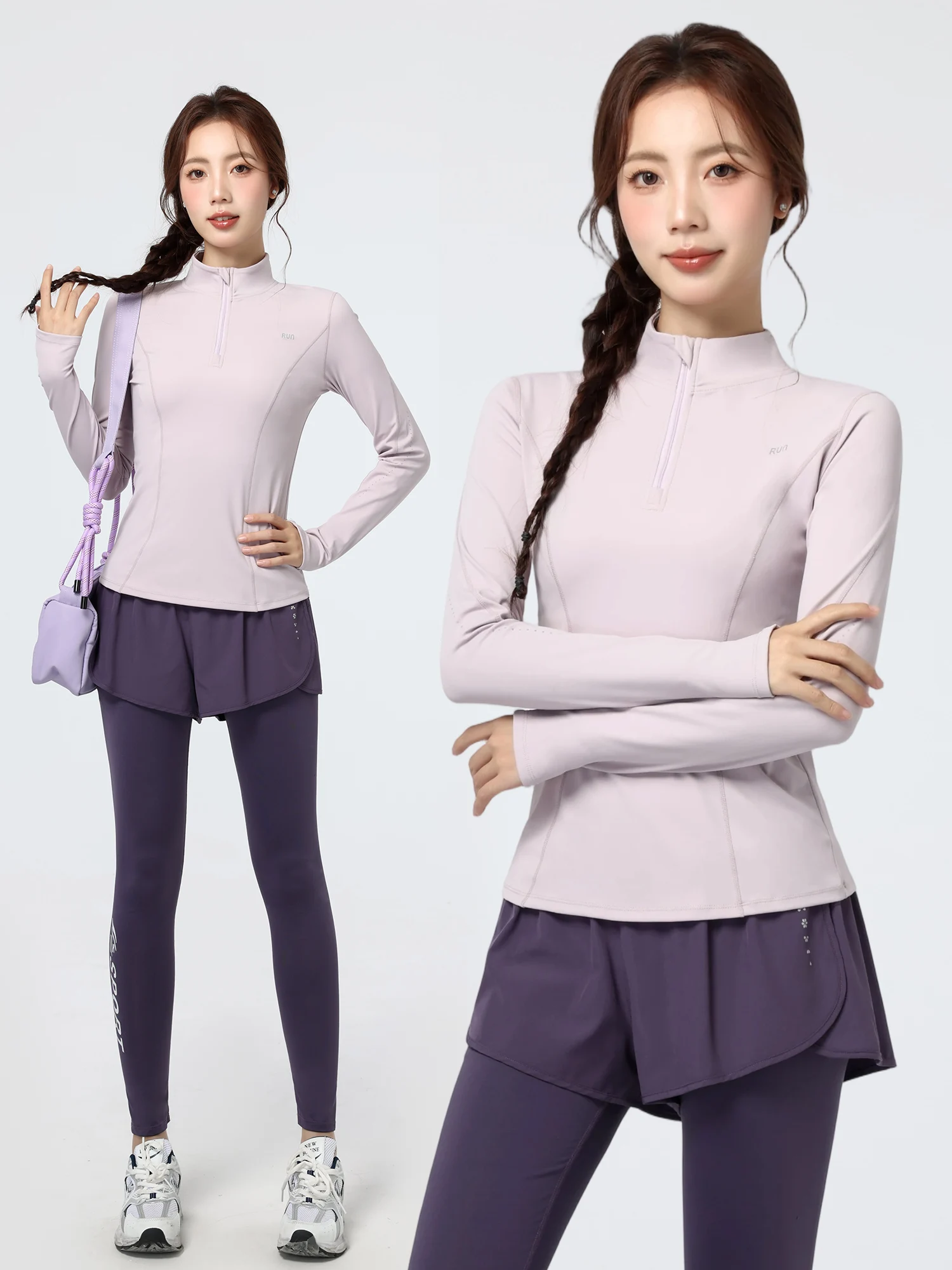 

Осенне-зимний спортивный костюм для женщин: новая премиальная коллекция, топ на молнии для тренировок в зале и утренних пробежек на открытом воздухе, быстросохнущий.
