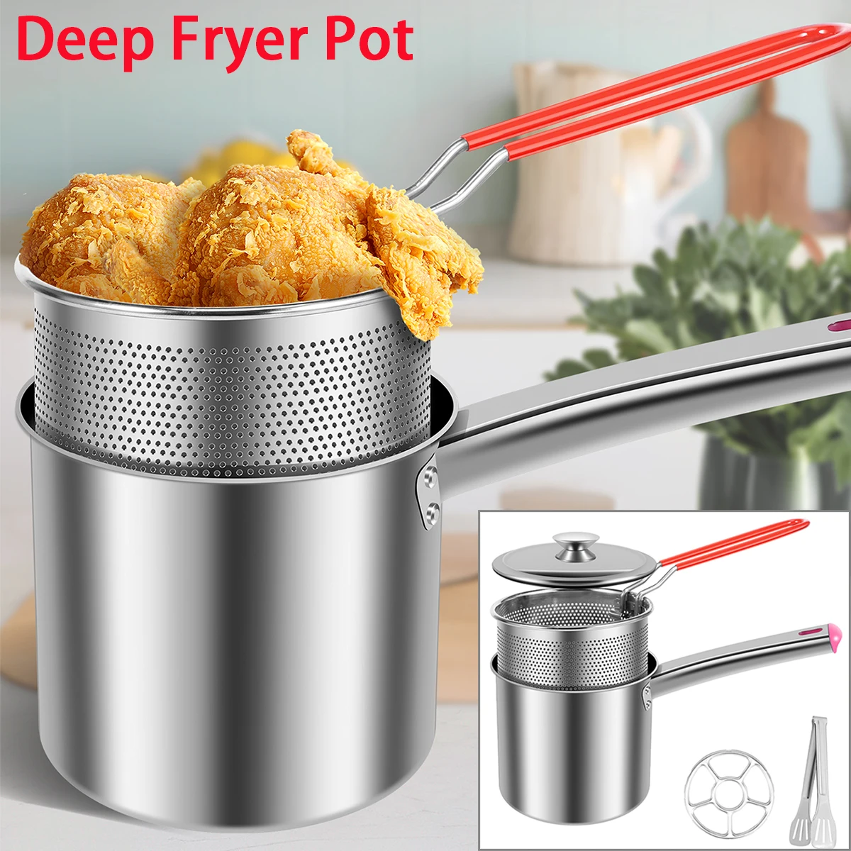 Deep Fryer Pot with Frying Basket Stainless Steel Multifunctional Deep Frying Pots Kitchen Specific Frying Chicken Cooking Tools