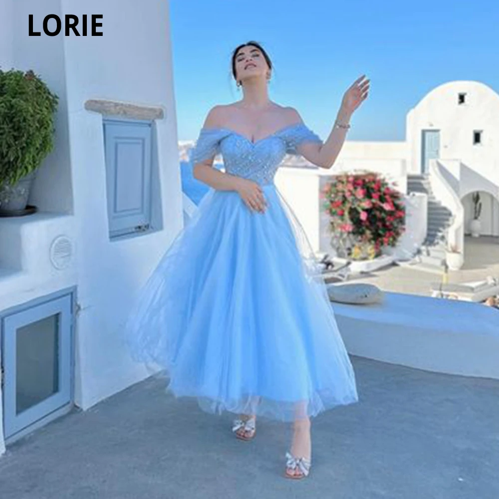 

LORIE Sky Blue Evening Dresses Vestidos Para Mujer Gala Sweetheart Sparkly Beadings A-line Tulle Party Dresses Robes De Soirée